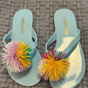 Petite Jolie Light Blue Sandals with Multicolor Pom Poms